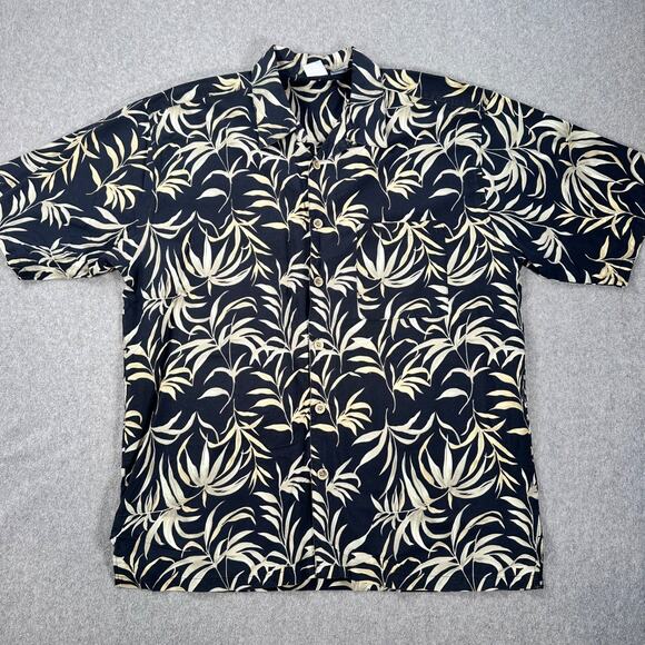 OP Sport Hawaiian Short Sleeve Button Down Shirt Men’s XL Black Leaf Print - Picture 1 of 7
